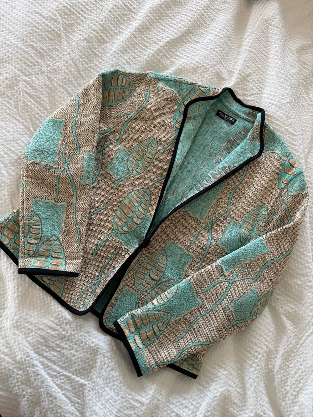 Khangura Aqua & Beige Tapestry Blazer